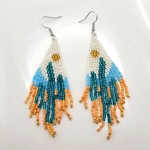 Ocotillo Glow Cactus Beaded Boho Desert Dangle Earrings